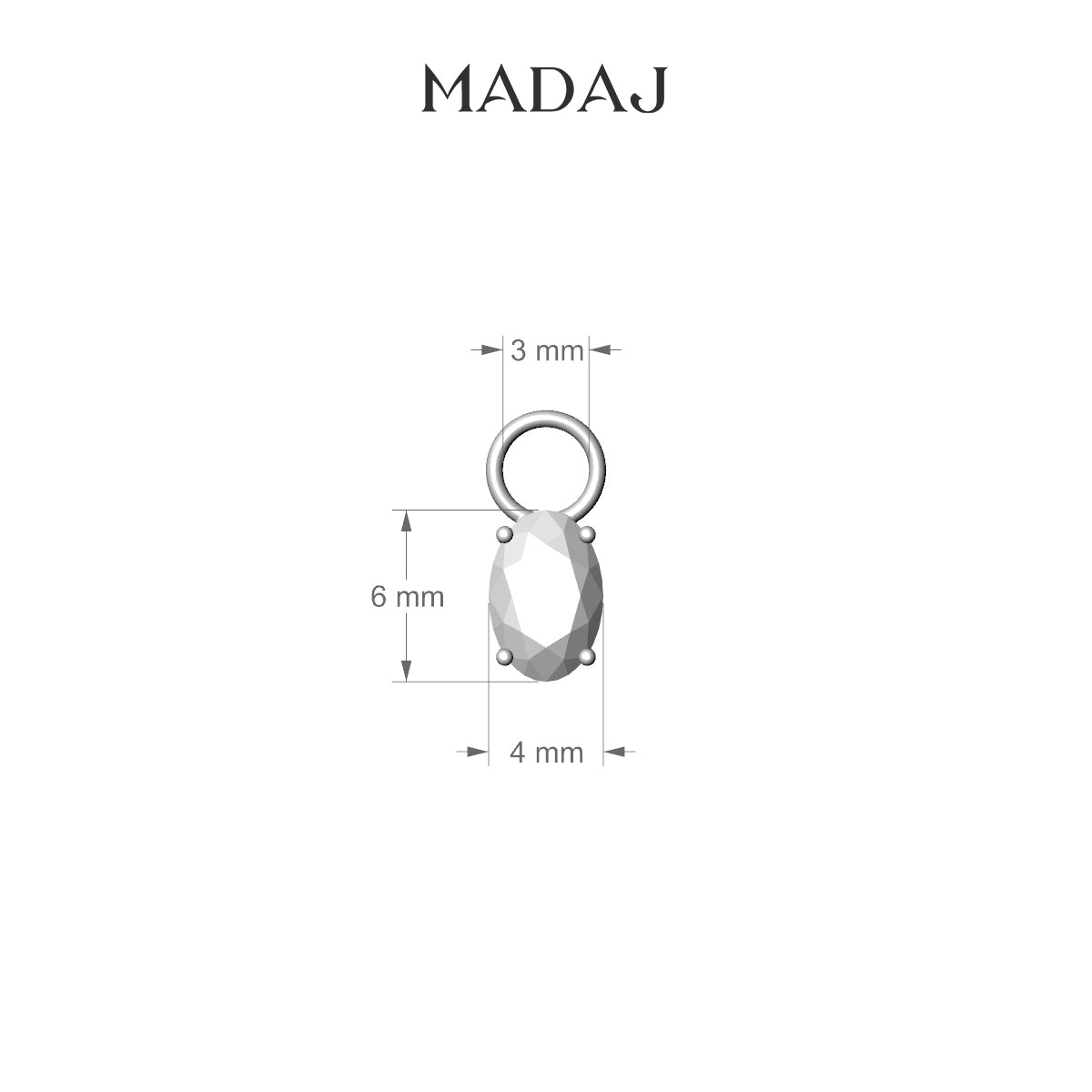 Nut | 18k White Gold 6 mm Oval Diamond Charm