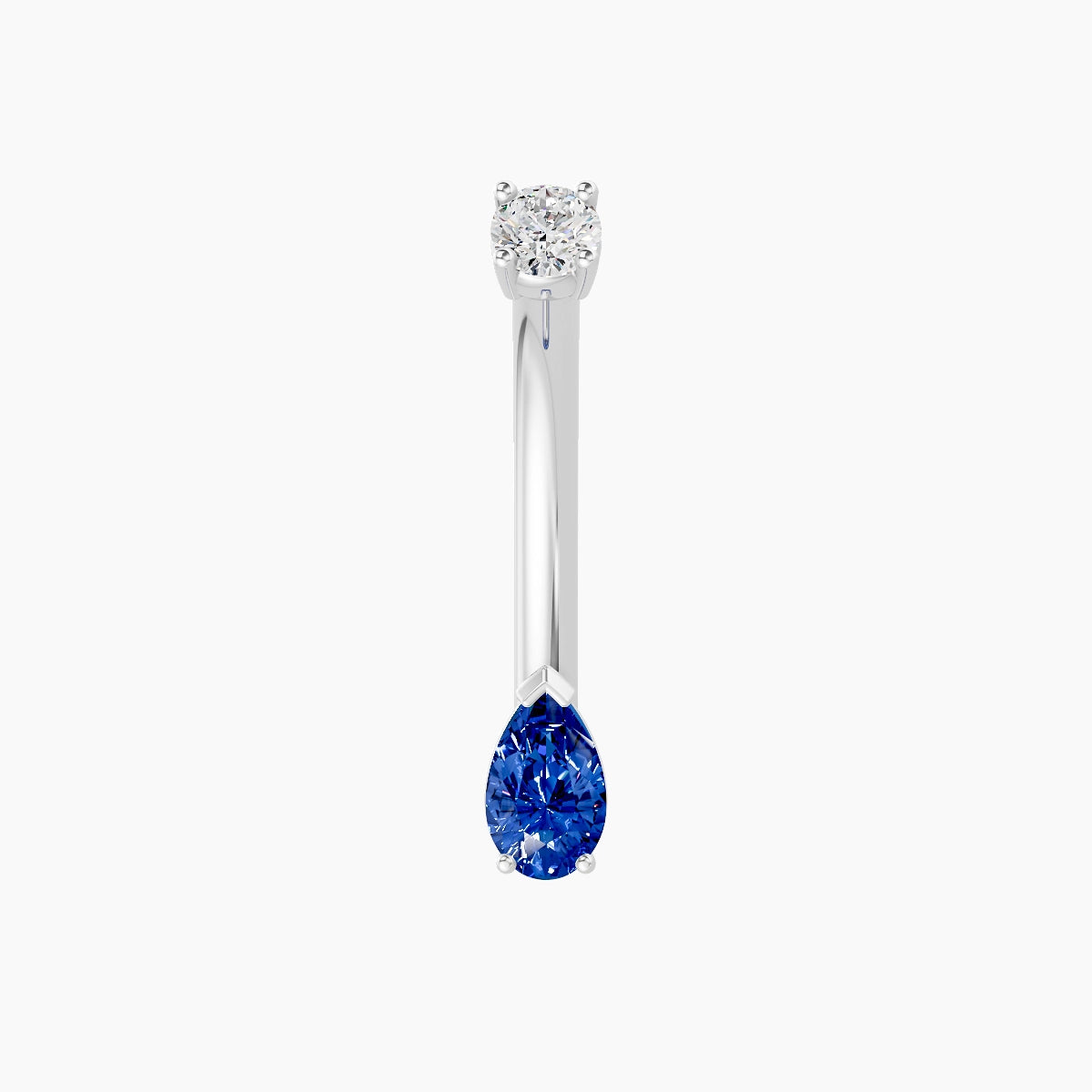 Nut | 18k White Gold 5.5 mm 10 mm Pear Sapphire & Diamond Belly Piercing
