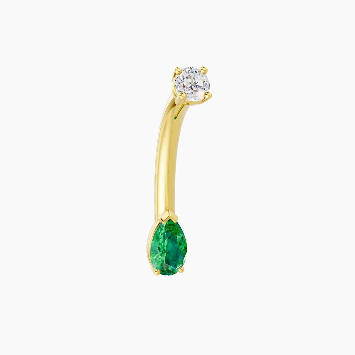 Nut | 18k Yellow Gold 5.5 mm 10 mm Pear Emerald & Diamond Belly Piercing