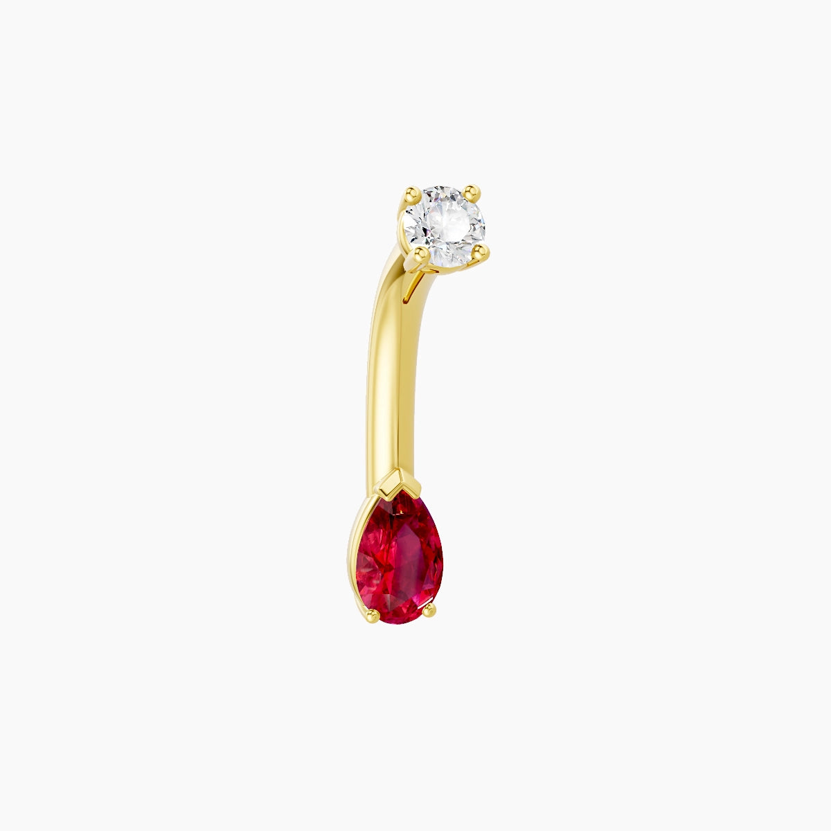 Nut | 18k Yellow Gold 5.5 mm 8 mm Pear Ruby & Diamond Belly Piercing