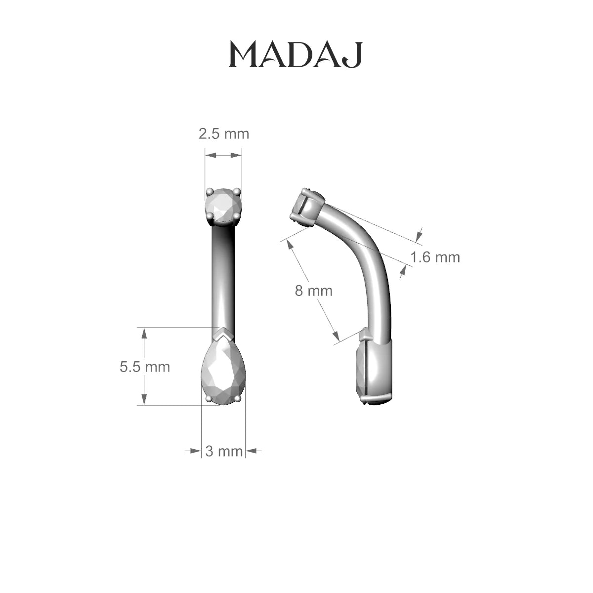 Nut | 18k Rose Gold 5.5 mm 8 mm Pear Diamond Belly Piercing