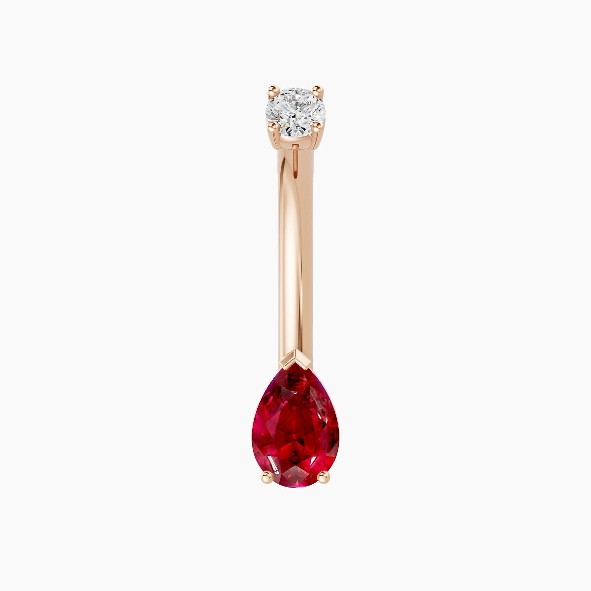 Nut | 18k Rose Gold 6.5 mm 10 mm Pear Ruby & Diamond Belly Piercing