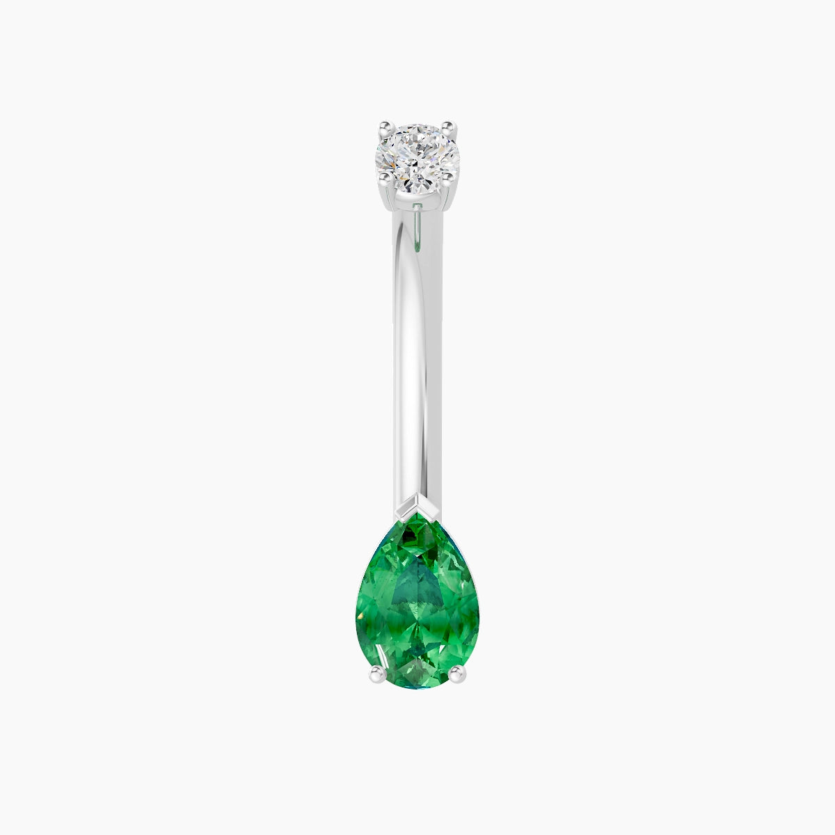 Nut | 18k White Gold 6.5 mm 10 mm Pear Emerald & Diamond Belly Piercing