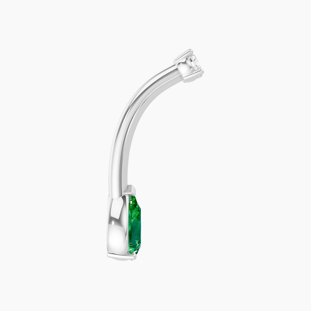 Nut | 18k White Gold 6.5 mm 10 mm Pear Emerald & Diamond Belly Piercing