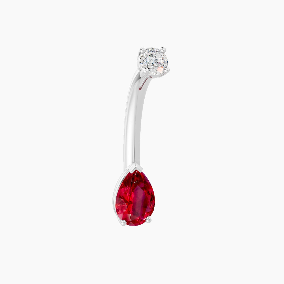 Nut | 18k White Gold 6.5 mm 10 mm Pear Ruby & Diamond Belly Piercing