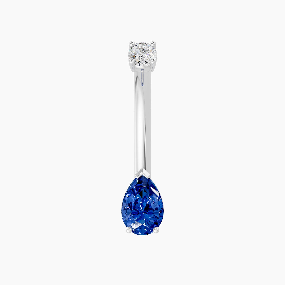 Nut | 18k White Gold 6.5 mm 10 mm Pear Sapphire & Diamond Belly Piercing