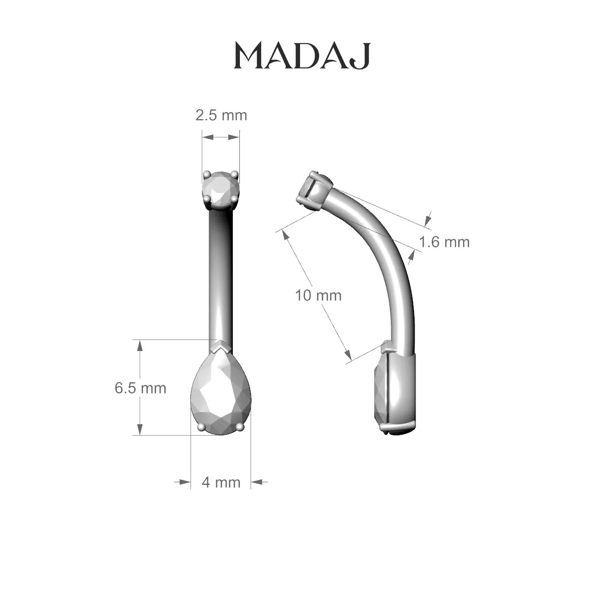 Nut | 18k White Gold 6.5 mm 10 mm Pear Diamond Belly Piercing