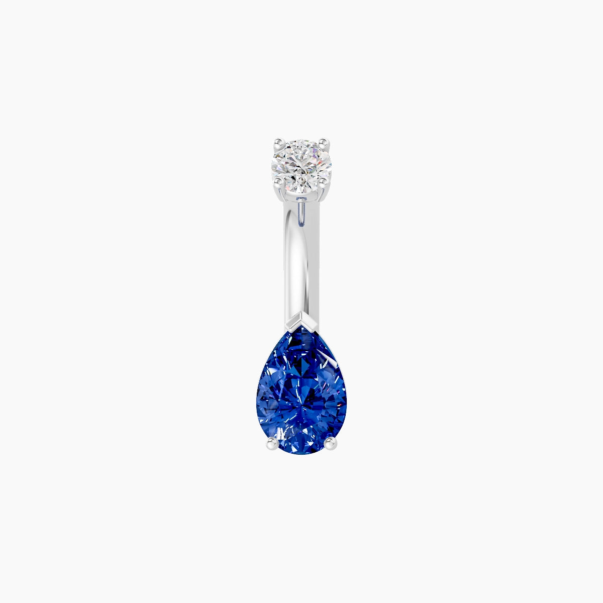 Nut | 18k White Gold 6.5 mm 6 mm Pear Sapphire & Diamond Belly Piercing