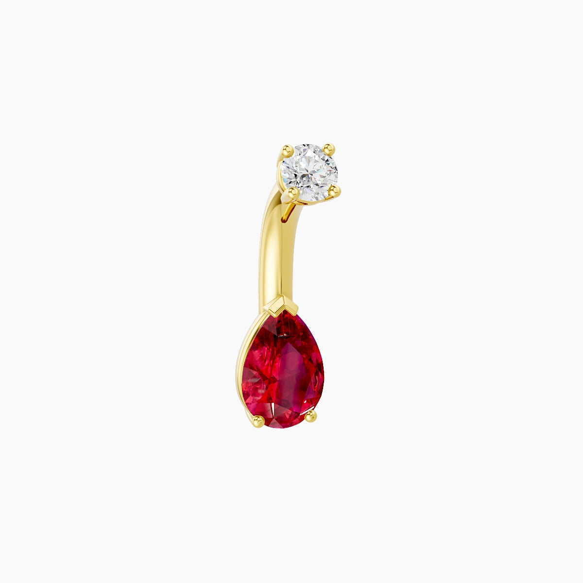 Nut | 18k Yellow Gold 6.5 mm 6 mm Pear Ruby & Diamond Belly Piercing