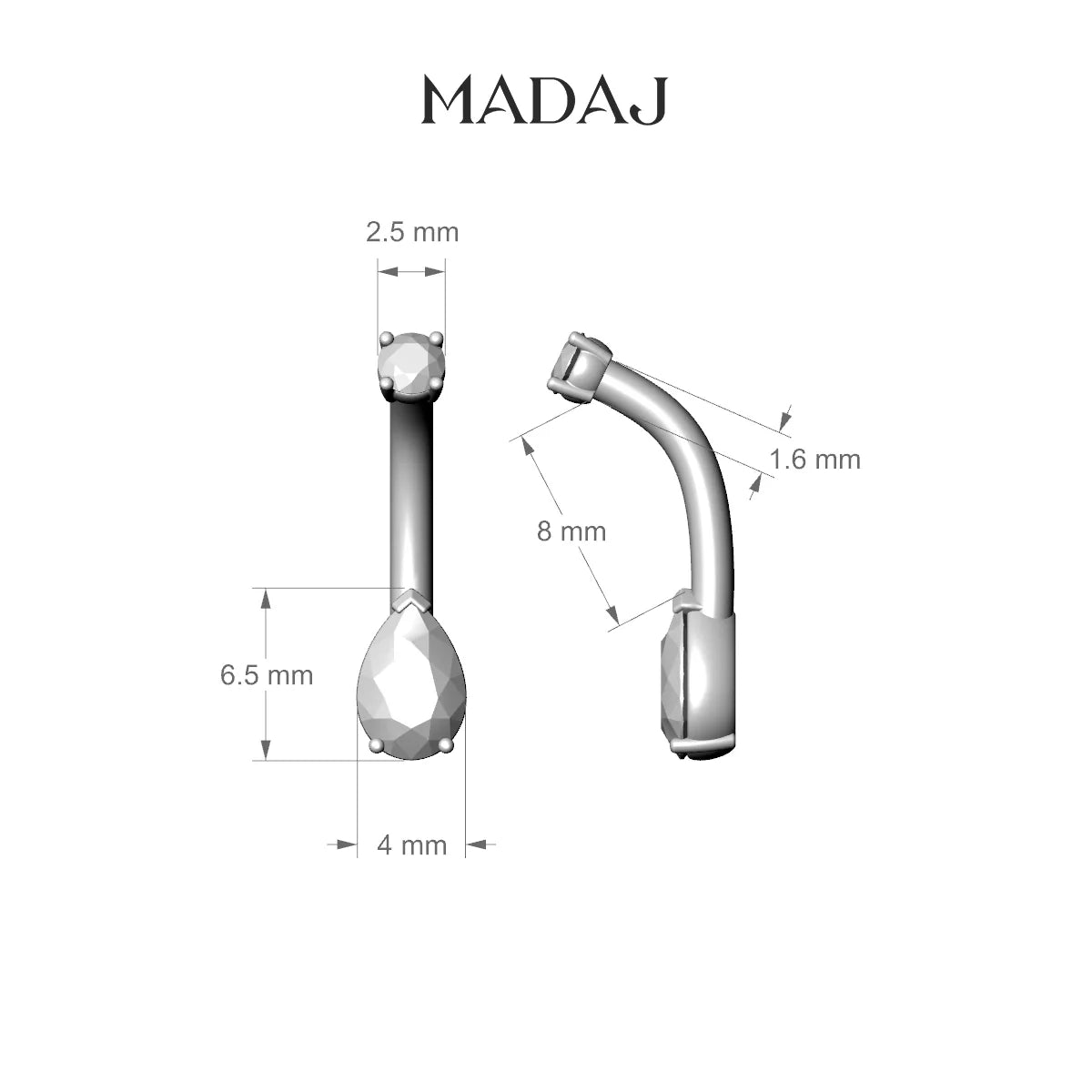 Nut | 18k Yellow Gold 6.5 mm 8 mm Pear Diamond Belly Piercing