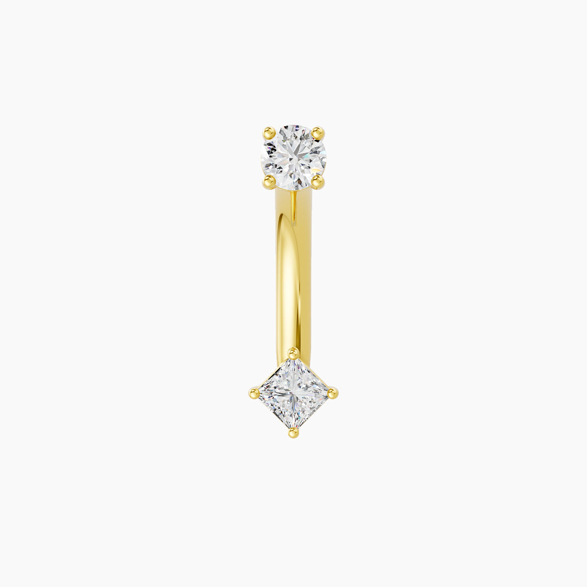 Nut | 18k Yellow Gold 3 mm 10 mm Princess Diamond Navel Piercing