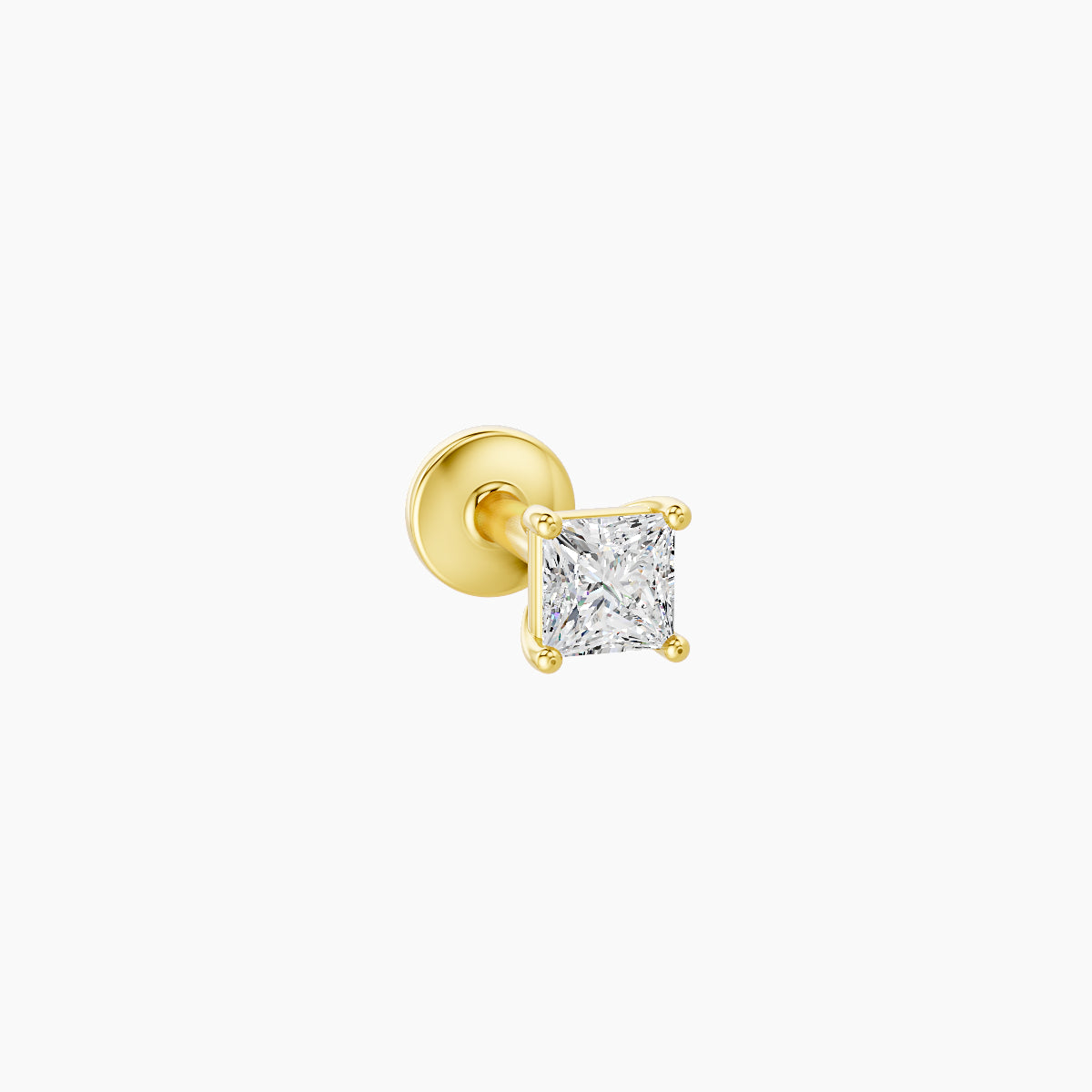Nut | 18k Yellow Gold 3 mm 5 mm Princess Diamond Nose Piercing