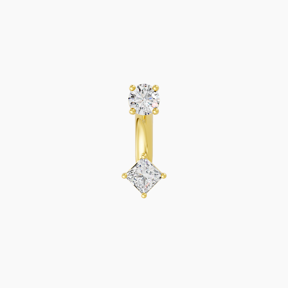 Nut | 18k Yellow Gold 3 mm 6 mm Princess Diamond Navel Piercing