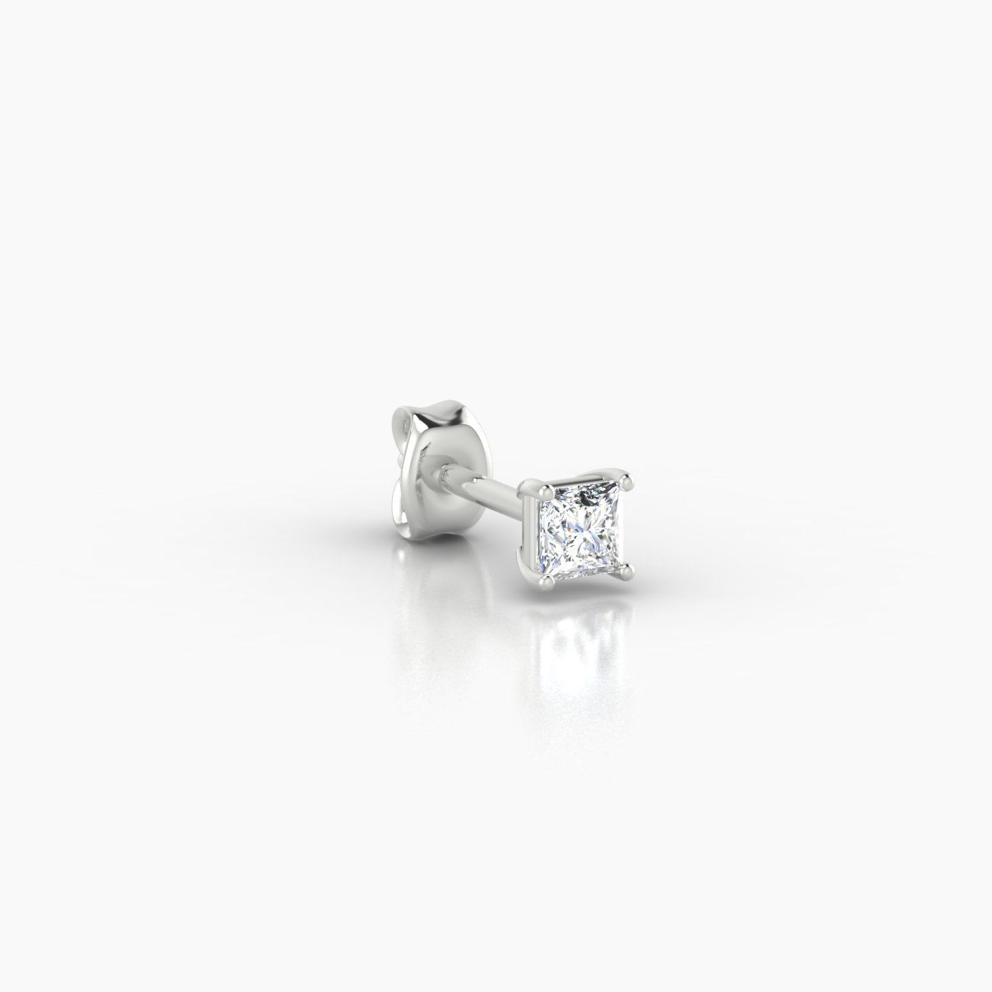 Nut | 18k White Gold 3 mm Princess Diamond Earring