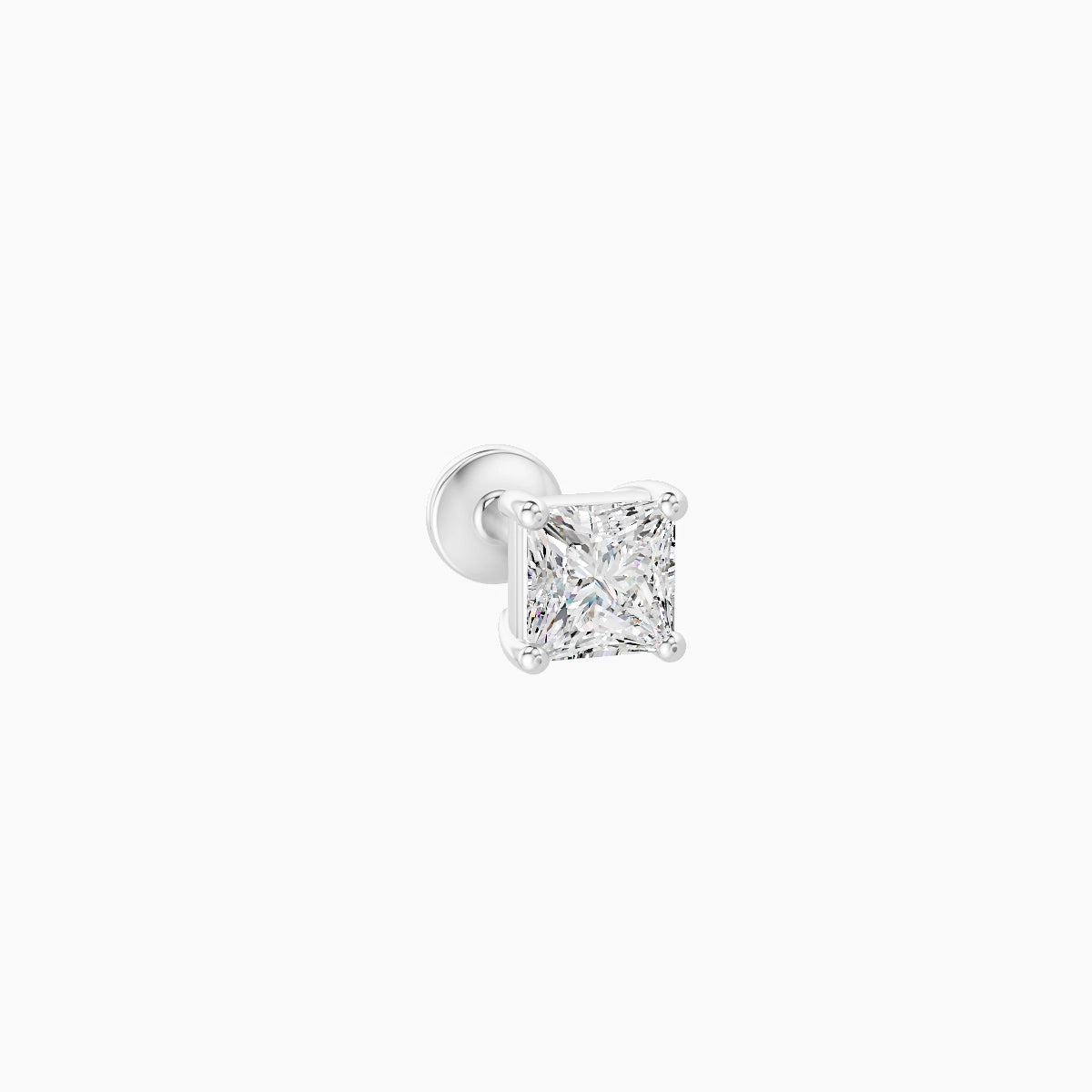 Nut | 18k White Gold 4 mm 5 mm Princess Diamond Nose Piercing