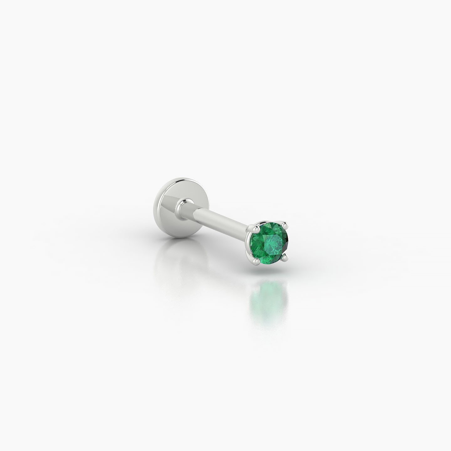 Nut | 18k White Gold 8 mm 2.5 mm Round Emerald Nose Piercing