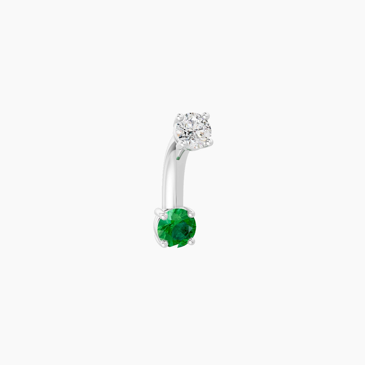 Nut | 18k White Gold 3 mm 6 mm Round Emerald & Diamond Belly Piercing