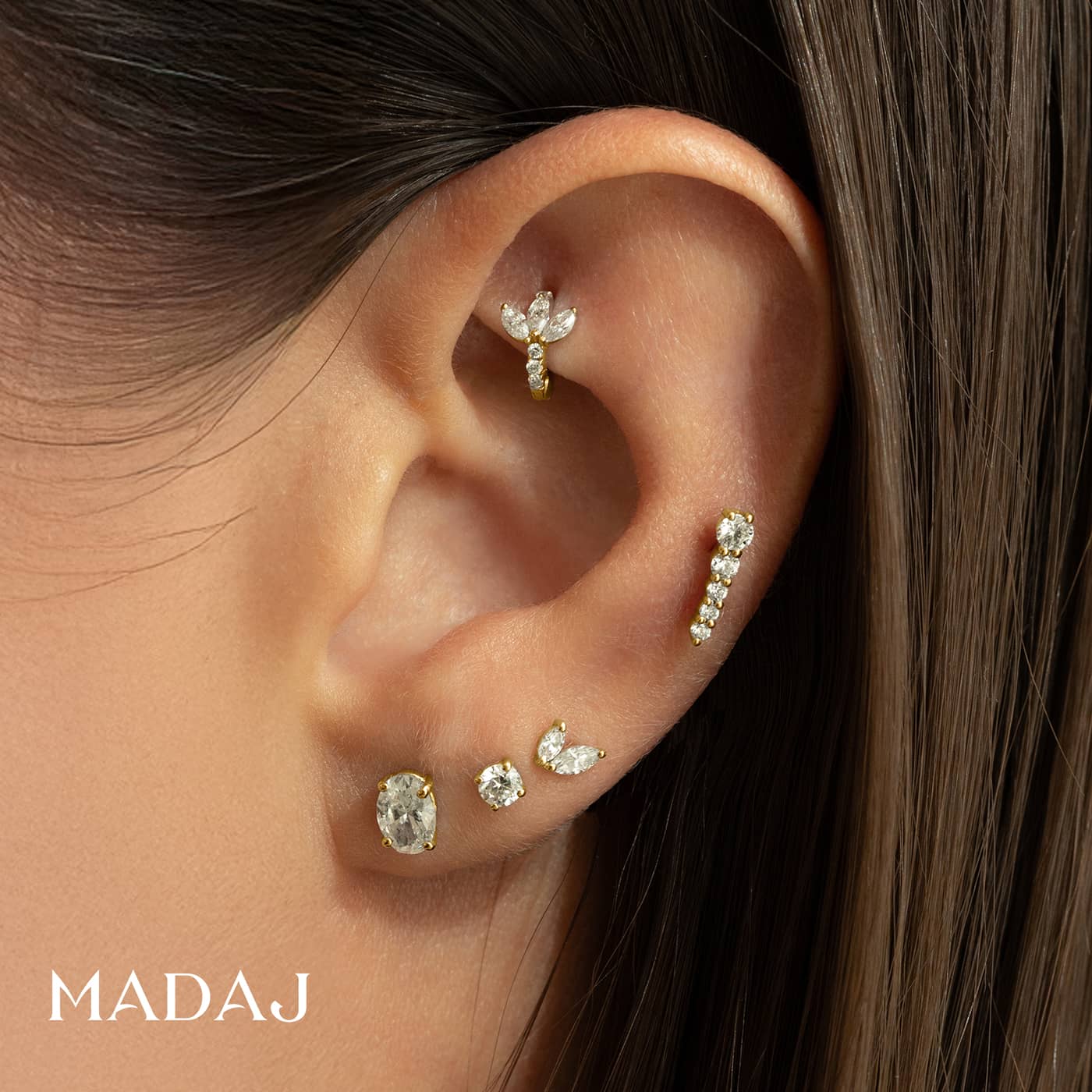 Nut | 18k Yellow Gold 3 mm 6.5 mm Round Diamond Piercing