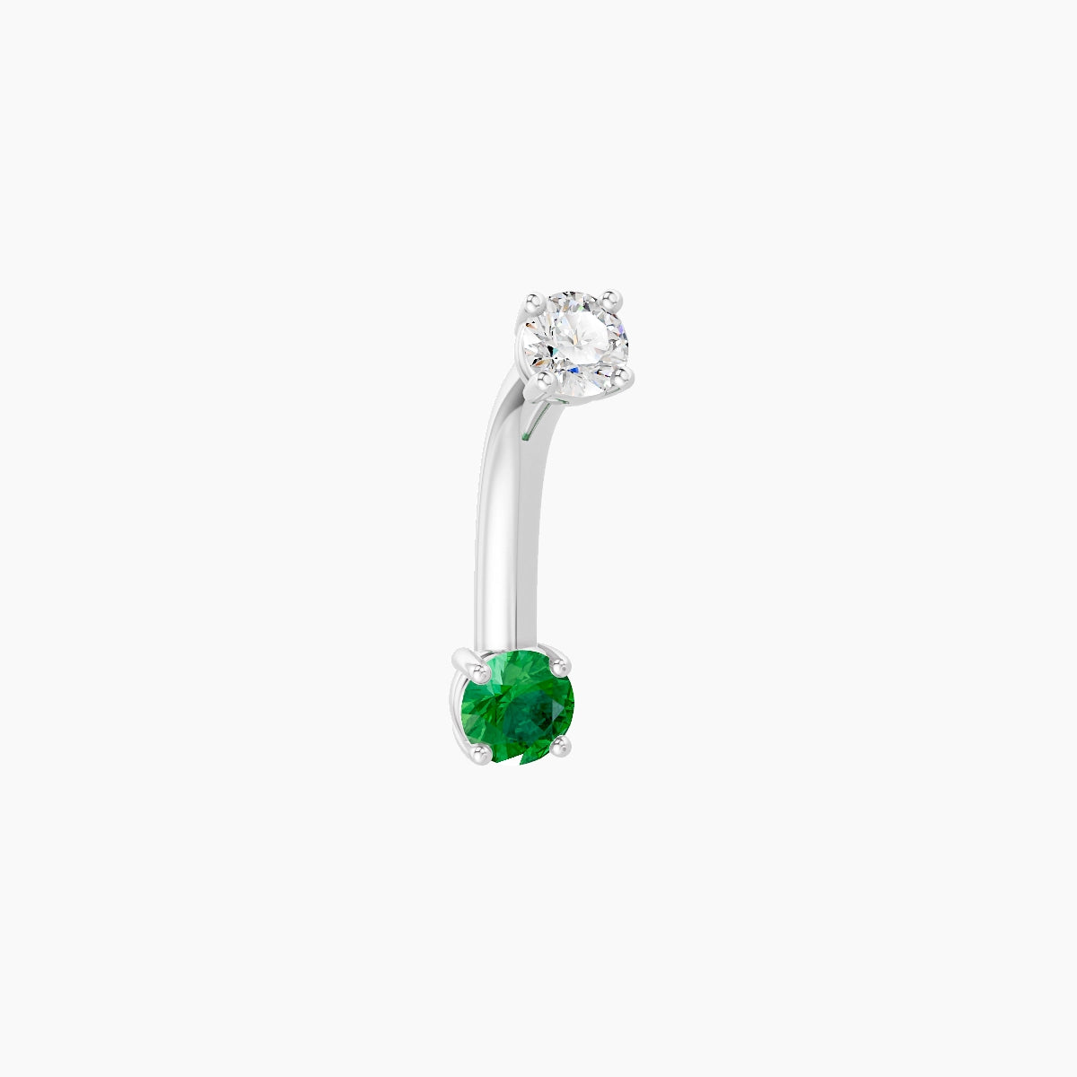 Nut | 18k White Gold 3 mm 8 mm Round Emerald & Diamond Belly Piercing