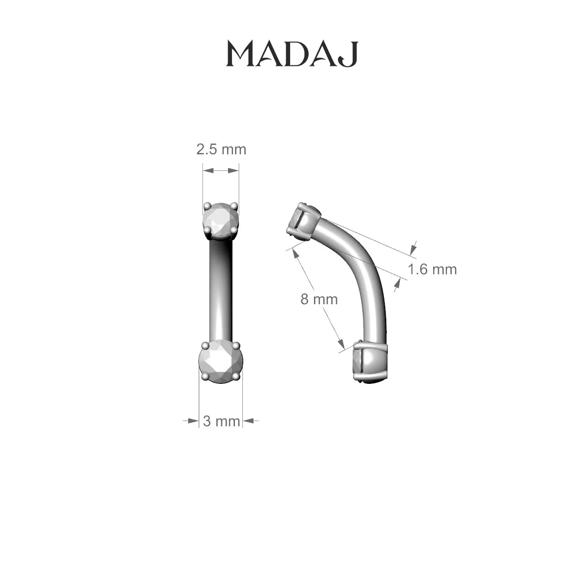 Nut | 18k Rose Gold 3 mm 8 mm Round Diamond Belly Piercing