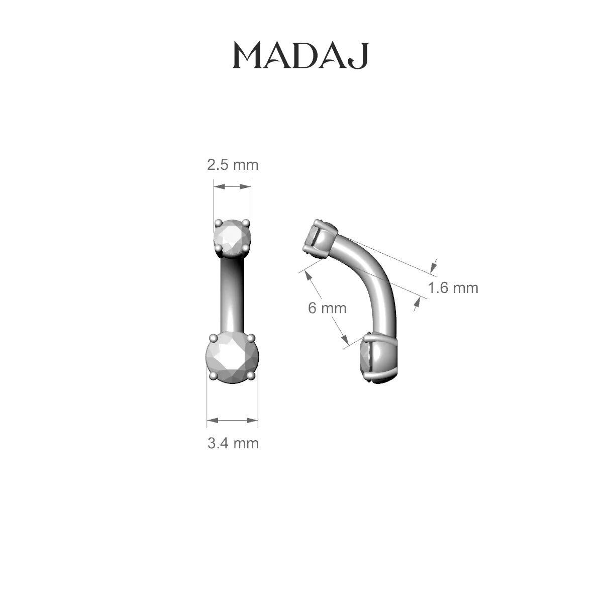 Nut | 18k White Gold 3.5 mm 6 mm Round Diamond Belly Piercing