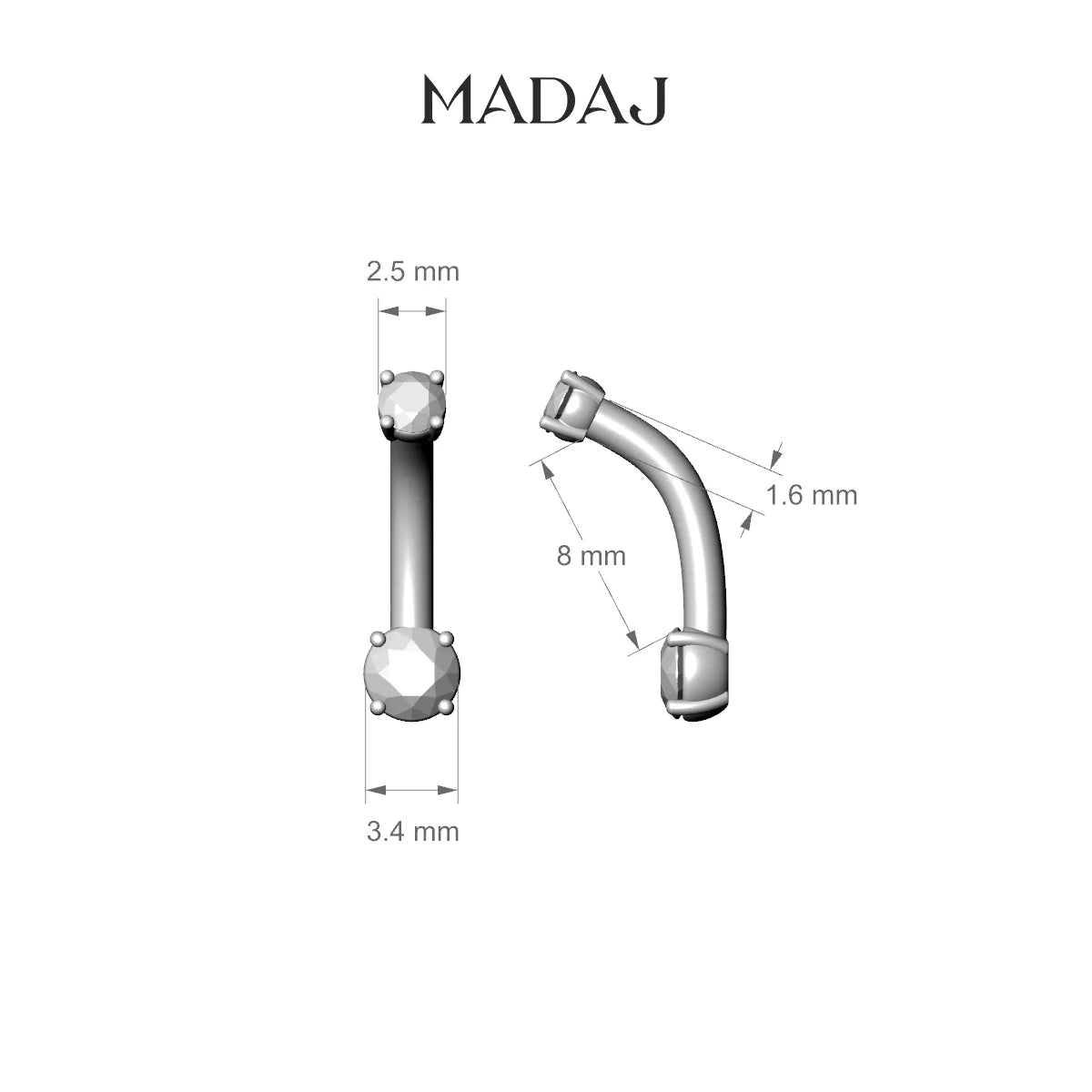Nut | 18k Rose Gold 3.5 mm 8 mm Round Diamond Belly Piercing