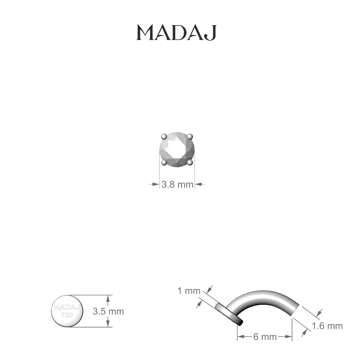 Nut | 18k White Gold 3.8 mm 6 mm Round Diamond Floating Navel Piercing