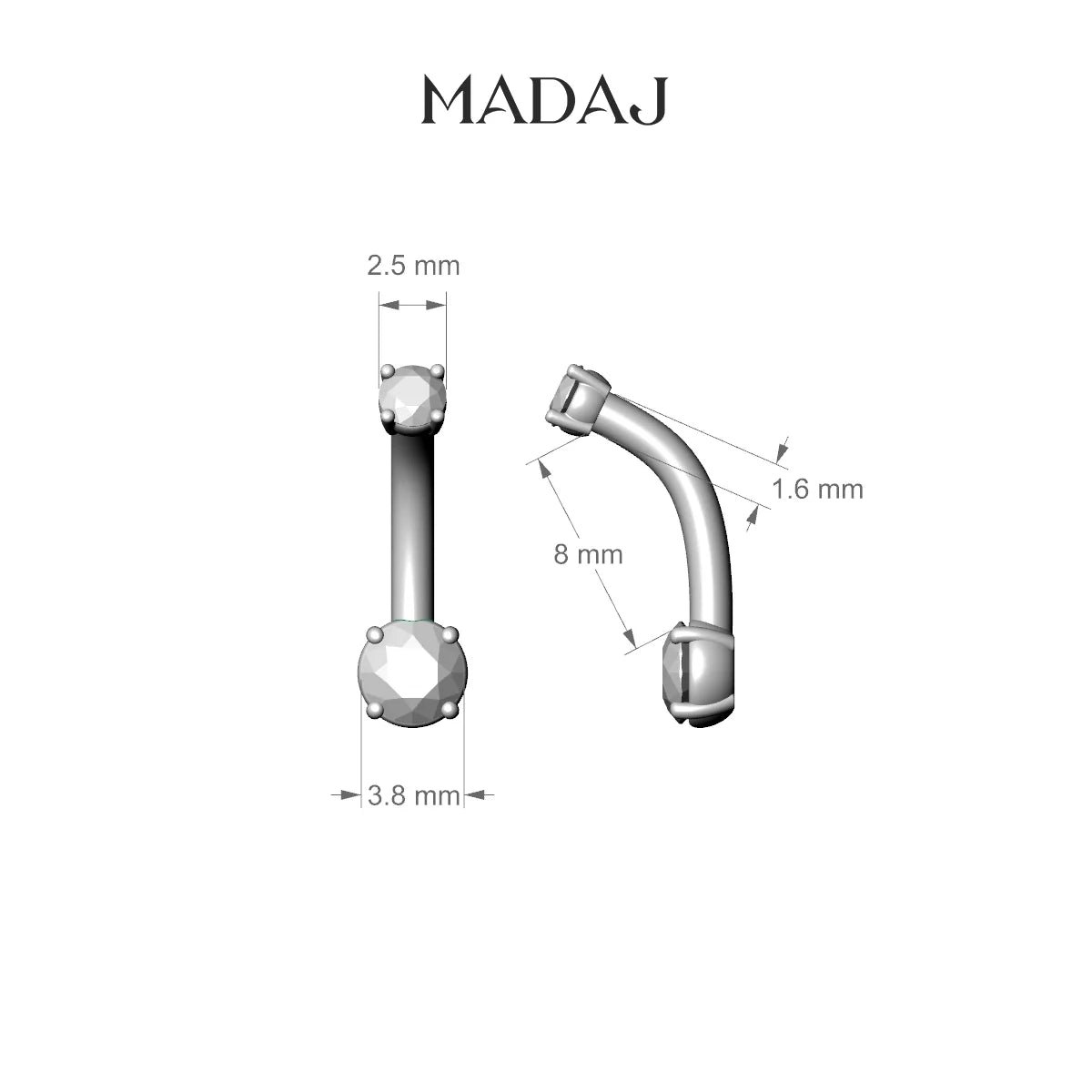 Nut | 18k Yellow Gold 4 mm 8 mm Round Diamond Belly Piercing