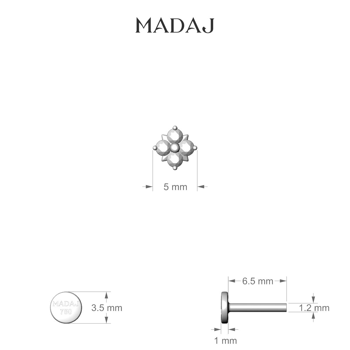 Nymph | 18k Yellow Gold 6.5 mm 5 mm Flower Black Diamond Piercing