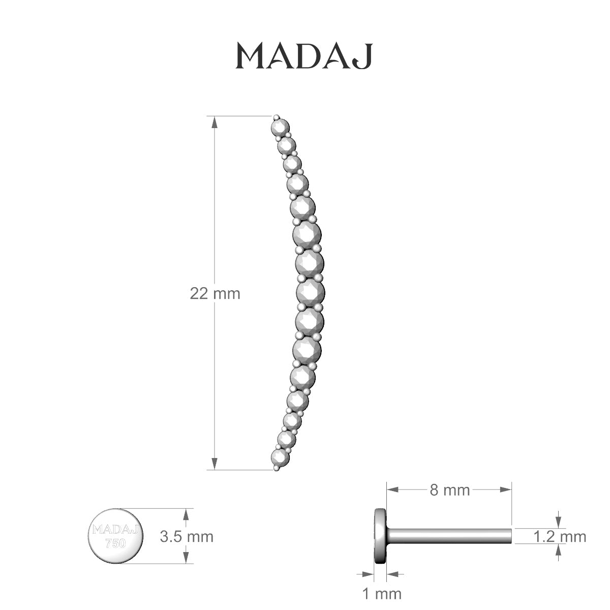 Orphee | 18k Rose Gold 22 mm 8 mm Long Diamond Piercing