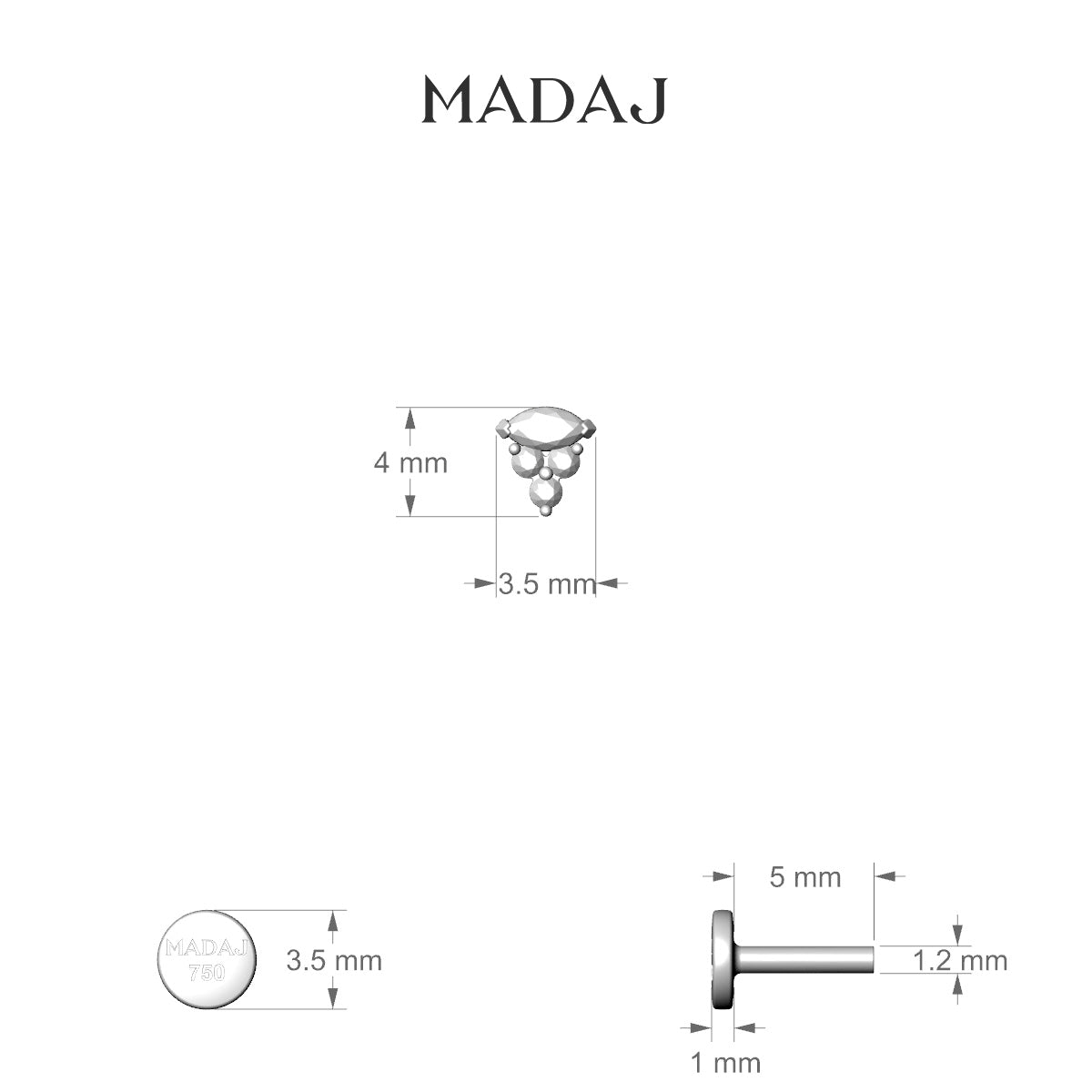 Oya | 18k White Gold 5 mm 4 mm Emerald & Diamond Piercing