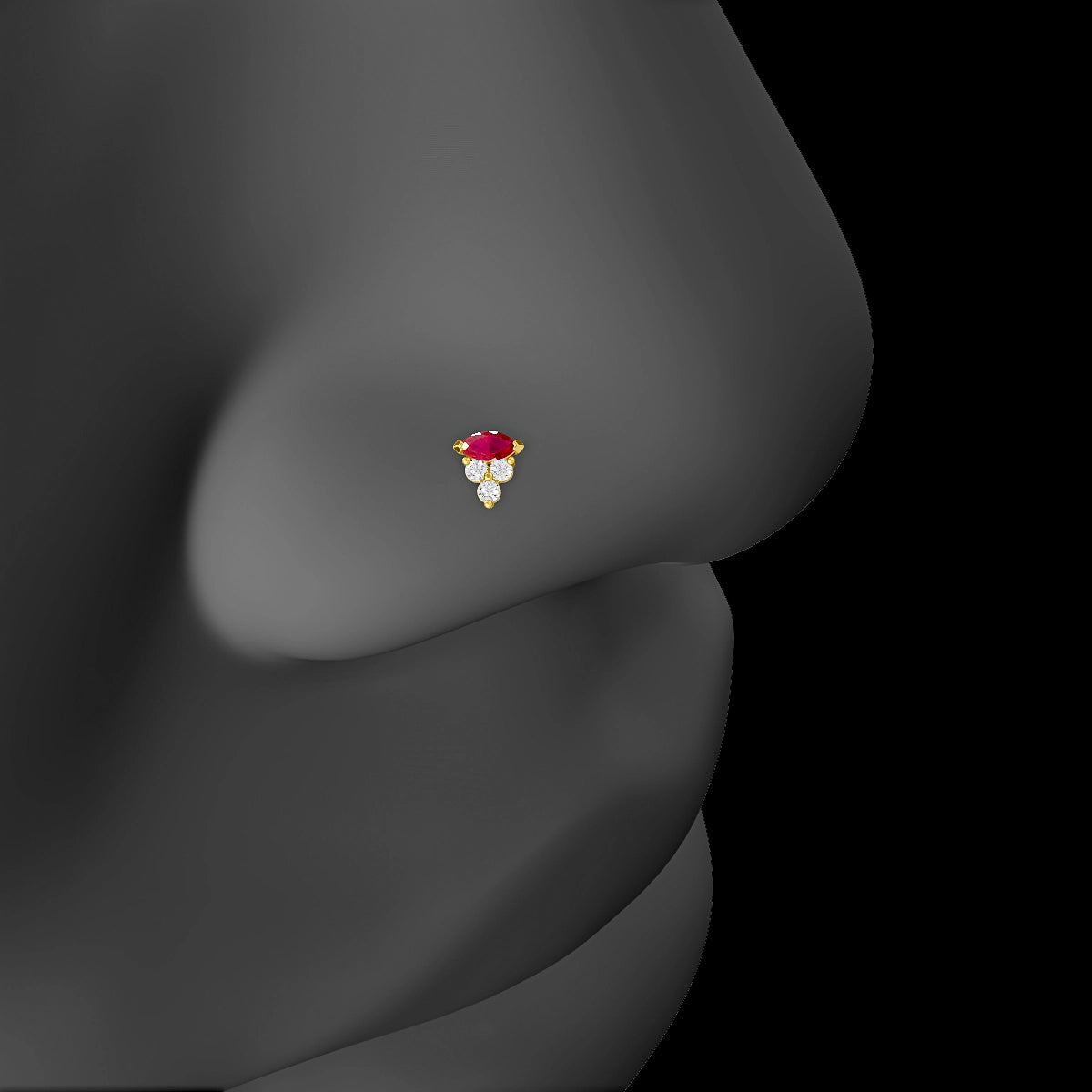Oya | 18k Yellow Gold 8 mm 4 mm Ruby & Diamond Nose Piercing