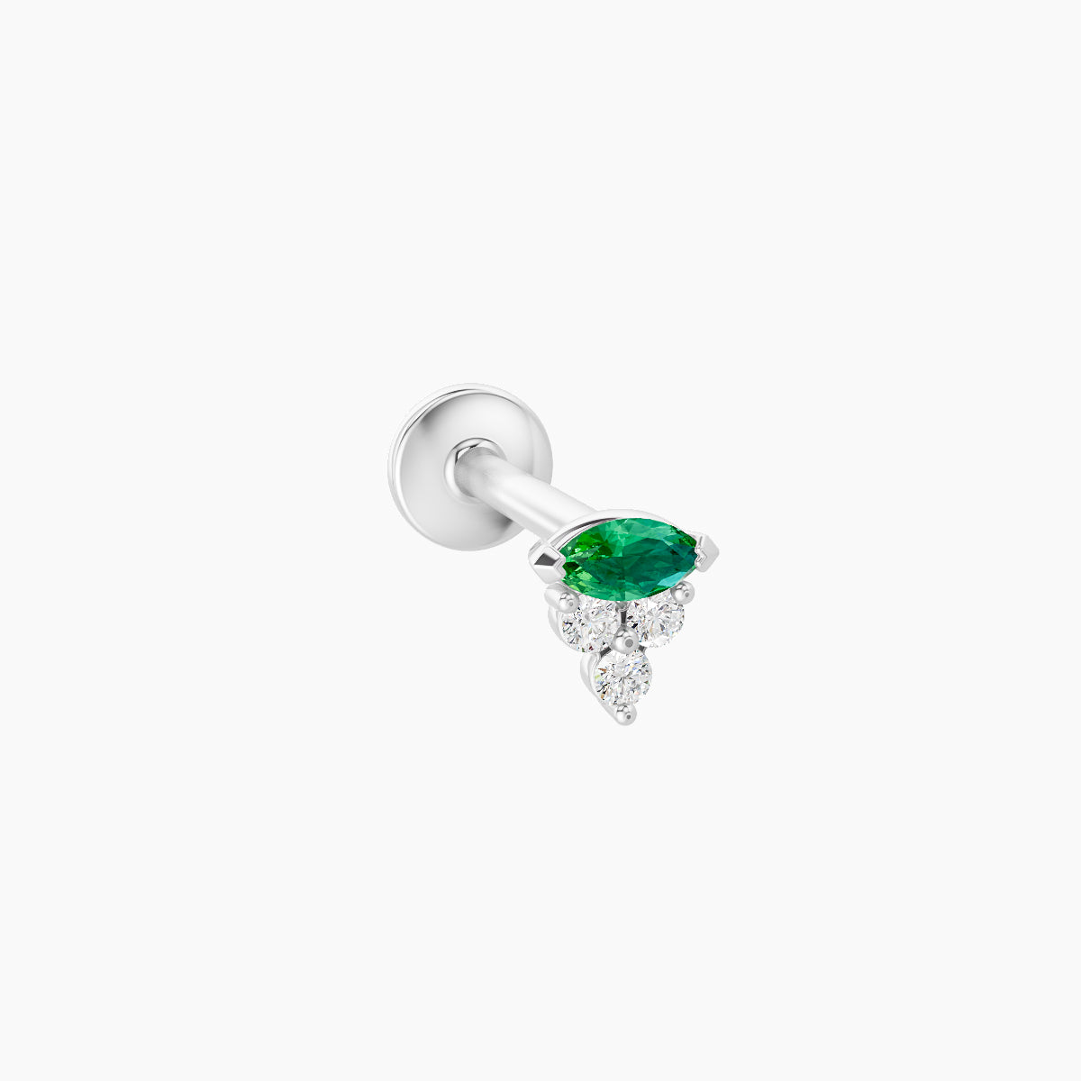 Oya | 18k White Gold 8 mm 4 mm Emerald & Diamond Piercing