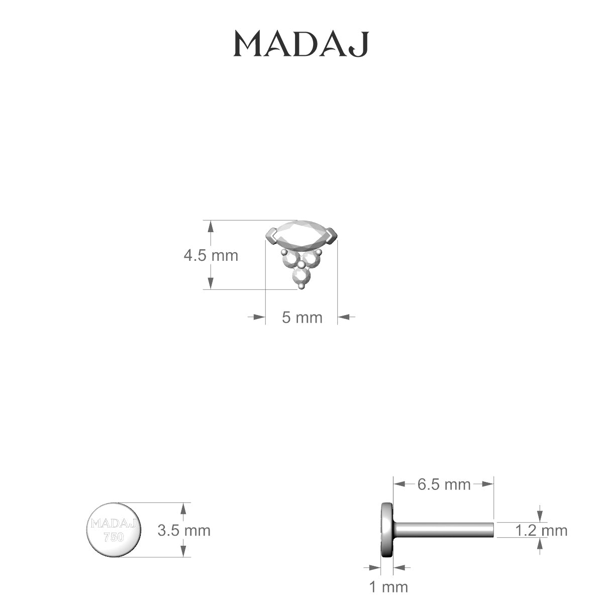 Oya | 18k Yellow Gold 5 mm 6.5 mm Diamond Nose Piercing