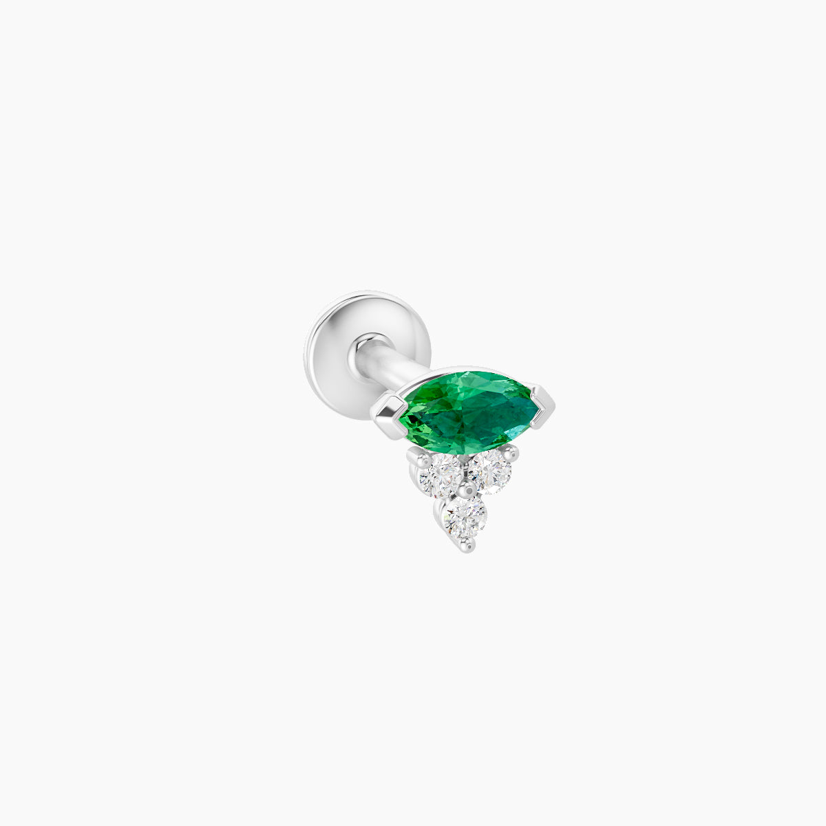 Oya | 18k White Gold 6.5 mm 5 mm Emerald & Diamond Piercing