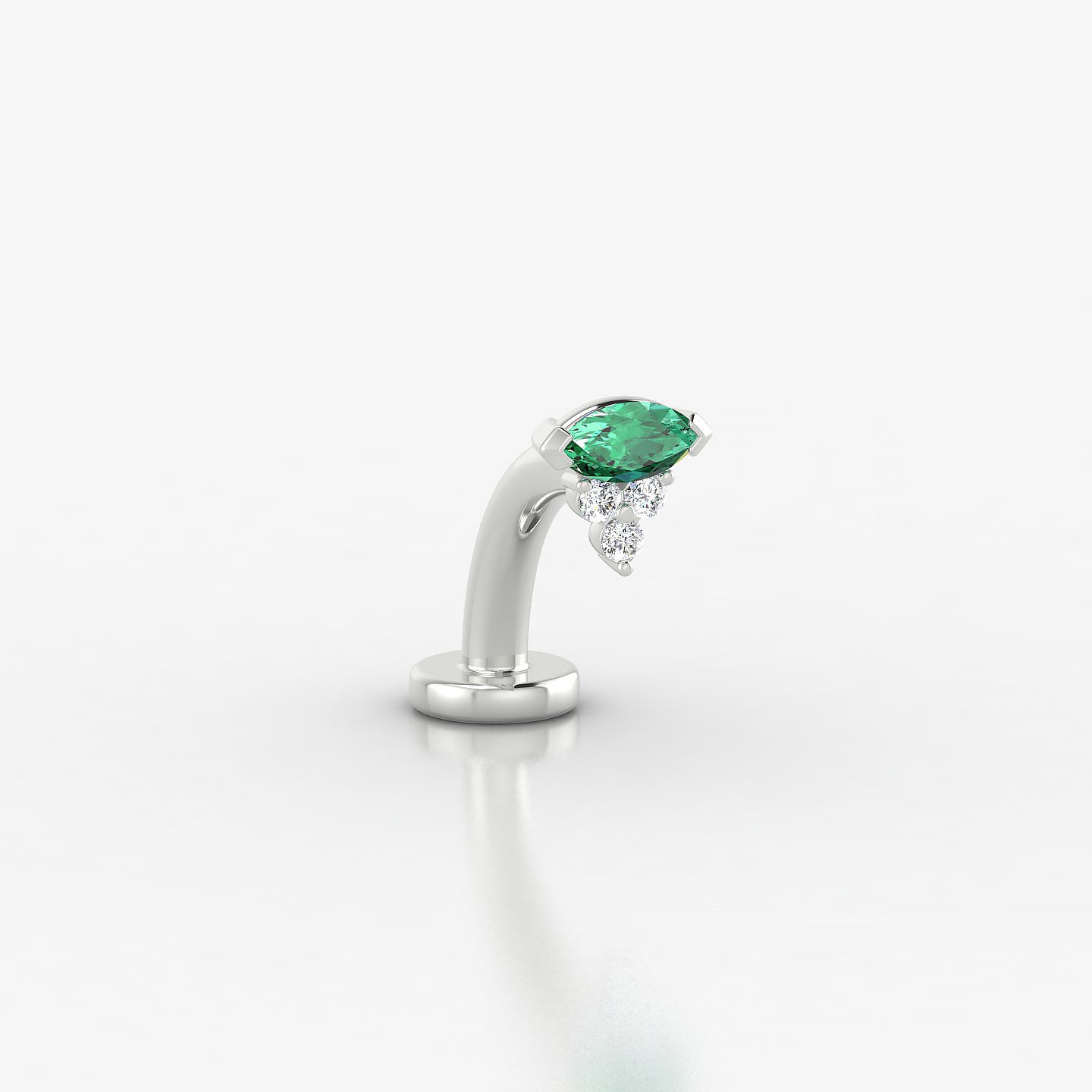 Oya | 18k White Gold 8 mm 5 mm Emerald & Diamond Floating Navel Piercing