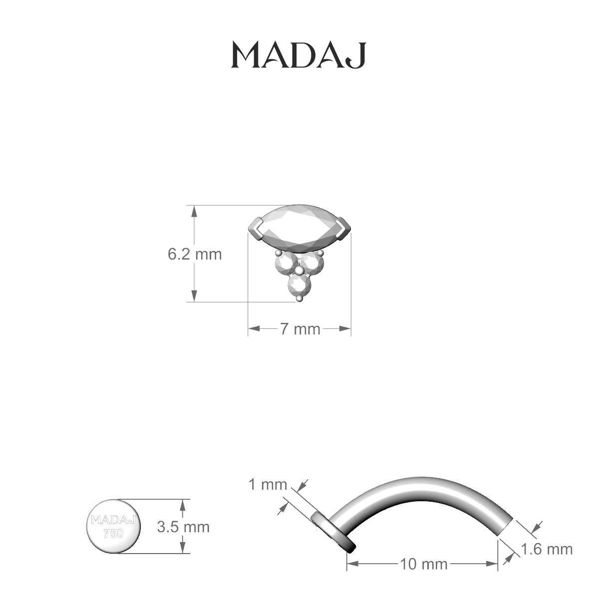 Oya | 18k White Gold 7 mm 10 mm Diamond Floating Navel Piercing