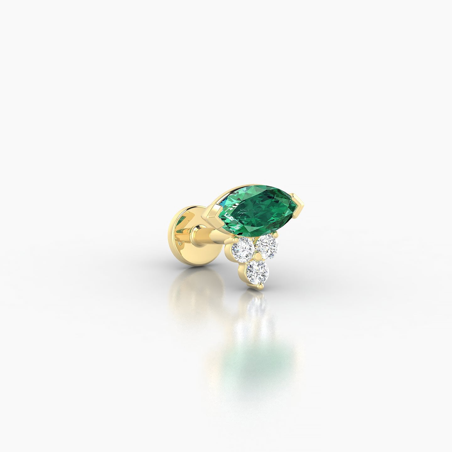 Oya | 18k Yellow Gold 5 mm 7 mm Emerald & Diamond Nose Piercing