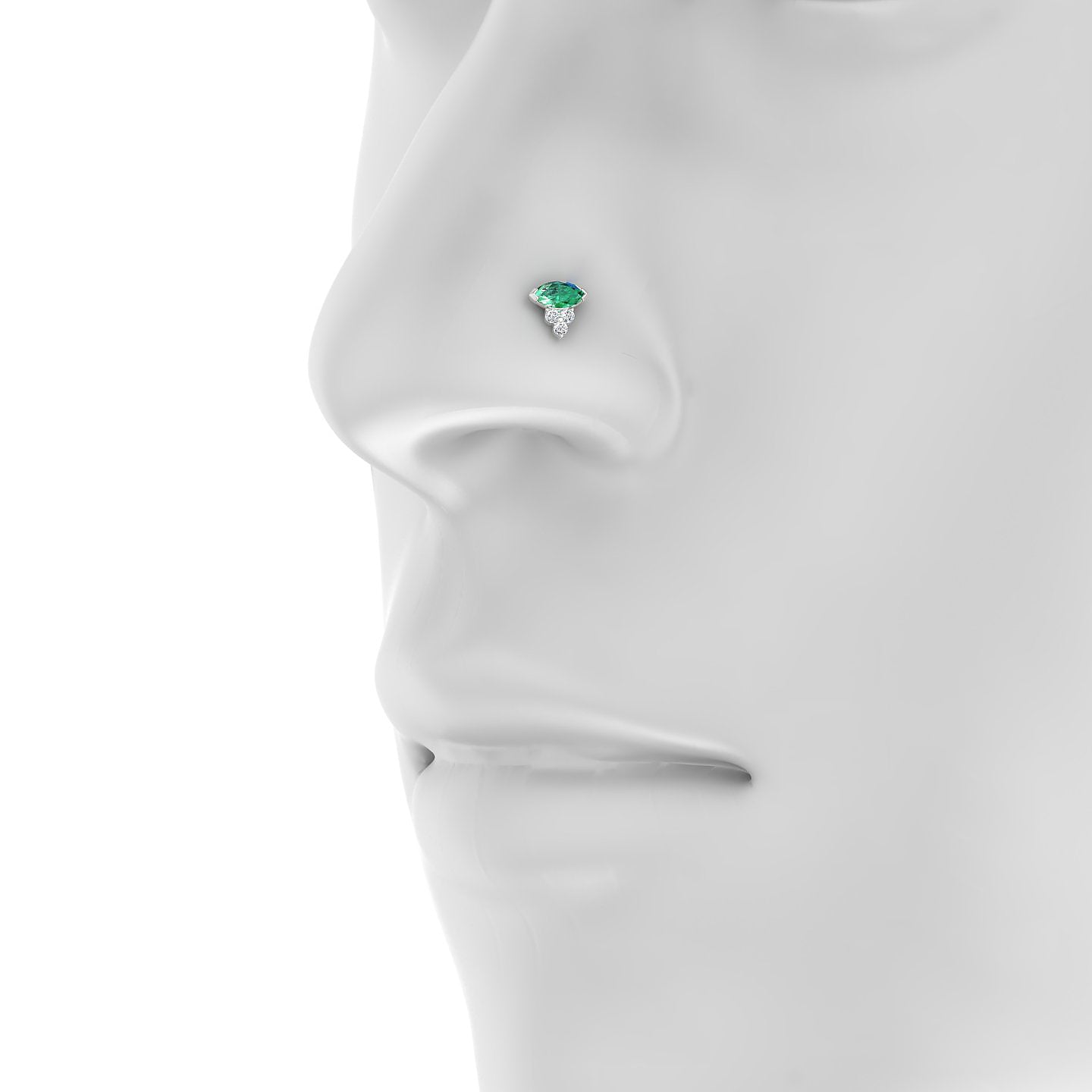 Oya | 18k White Gold 5 mm 7 mm Emerald & Diamond Nose Piercing