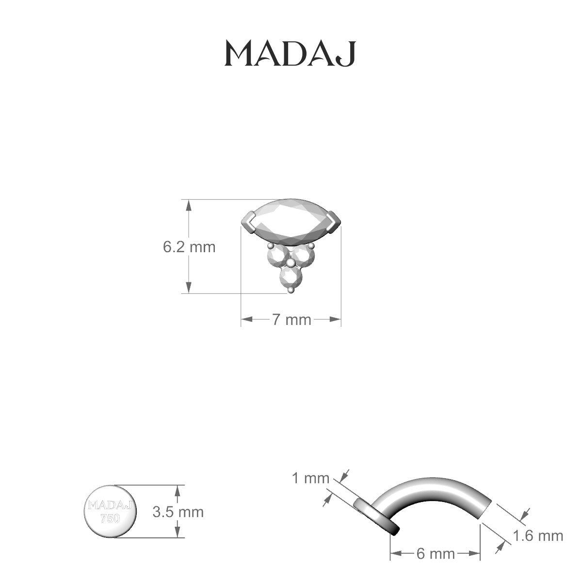 Oya | 18k White Gold 7 mm 6 mm Diamond Floating Navel Piercing