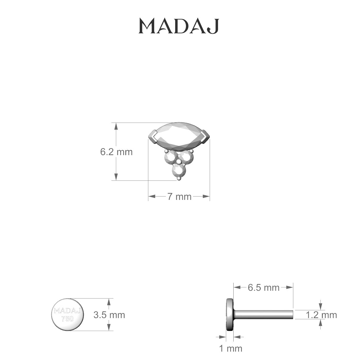 Oya | 18k White Gold 6.5 mm 7 mm Ruby & Diamond Nose Piercing