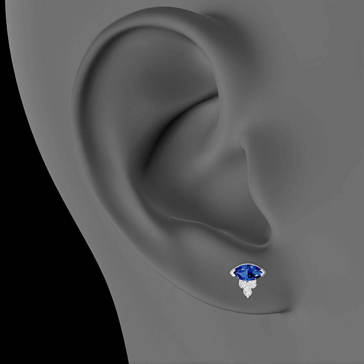 Oya | 18k White Gold 8 mm 7 mm Sapphire & Diamond Piercing