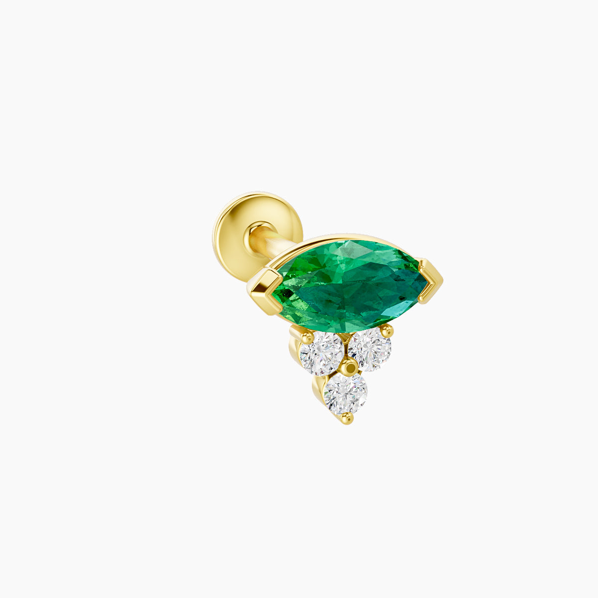 Oya | 18k Yellow Gold 8 mm 7 mm Emerald & Diamond Piercing