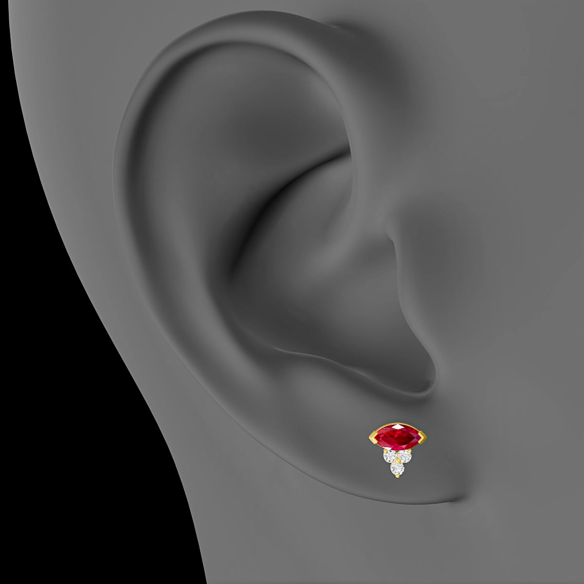 Oya | 18k Yellow Gold 8 mm 7 mm Ruby & Diamond Piercing