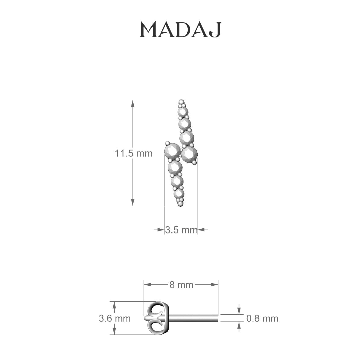 Phoebe | 18k White Gold 11.5 mm Lightning Bolt Diamond Earring
