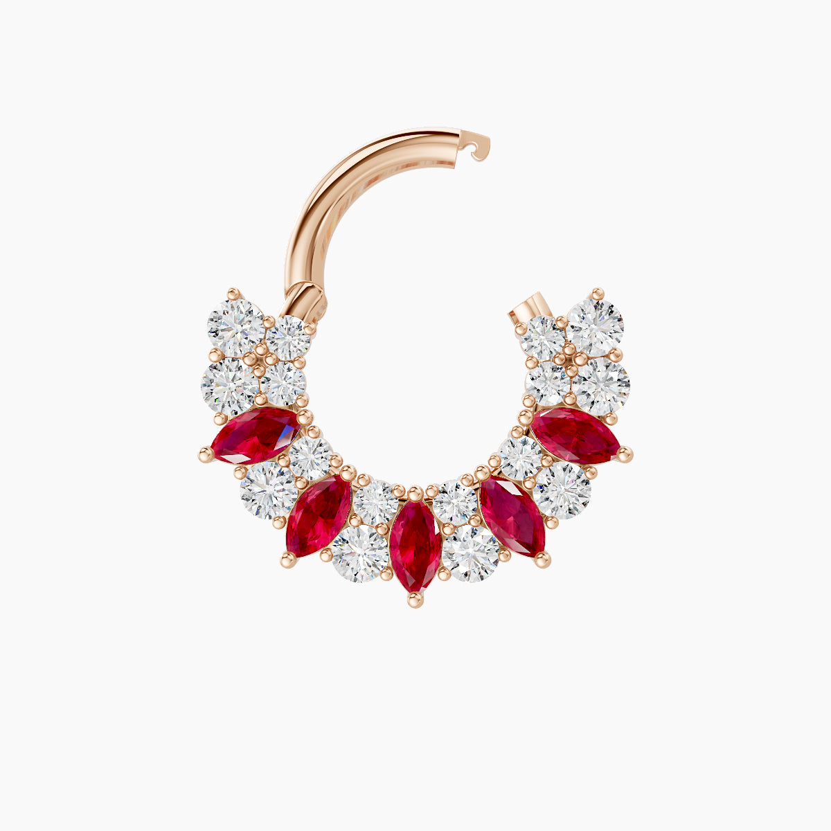 Reina | 18k Rose Gold 6.5 mm Ruby & Diamond Daith Piercing