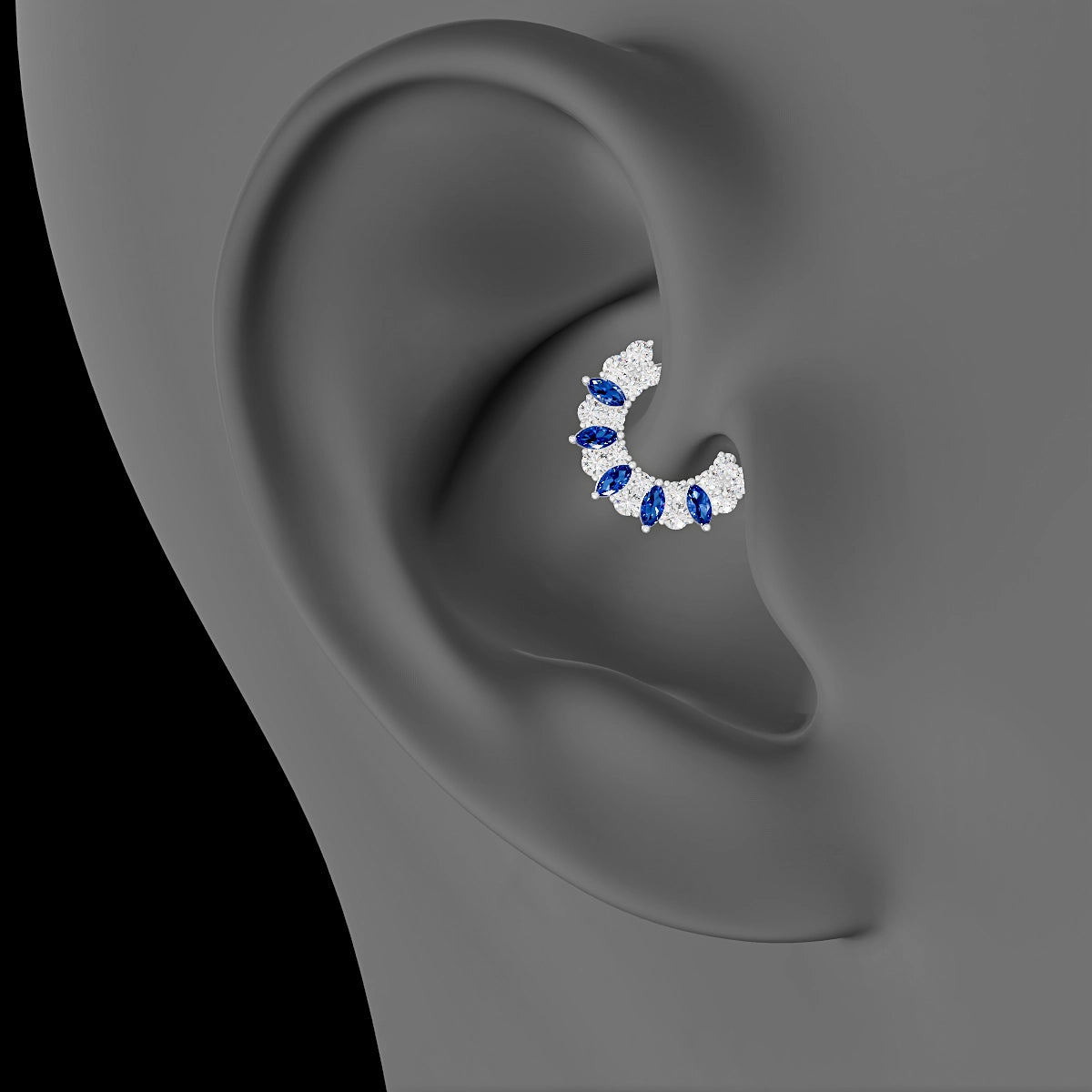 Reina | 18k White Gold 6.5 mm Sapphire & Diamond Daith Piercing