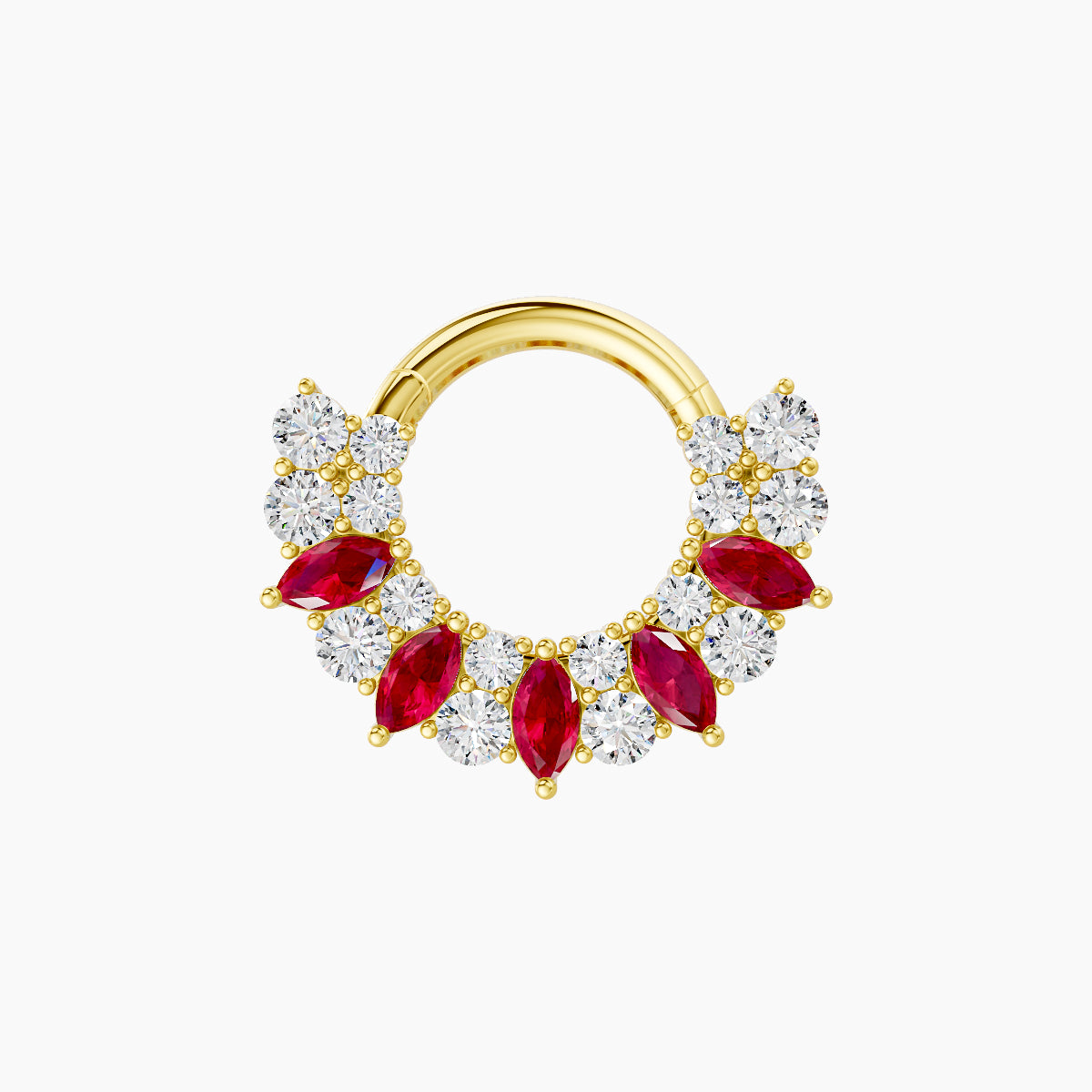 Reina | 18k Yellow Gold 6.5 mm Ruby & Diamond Daith Piercing