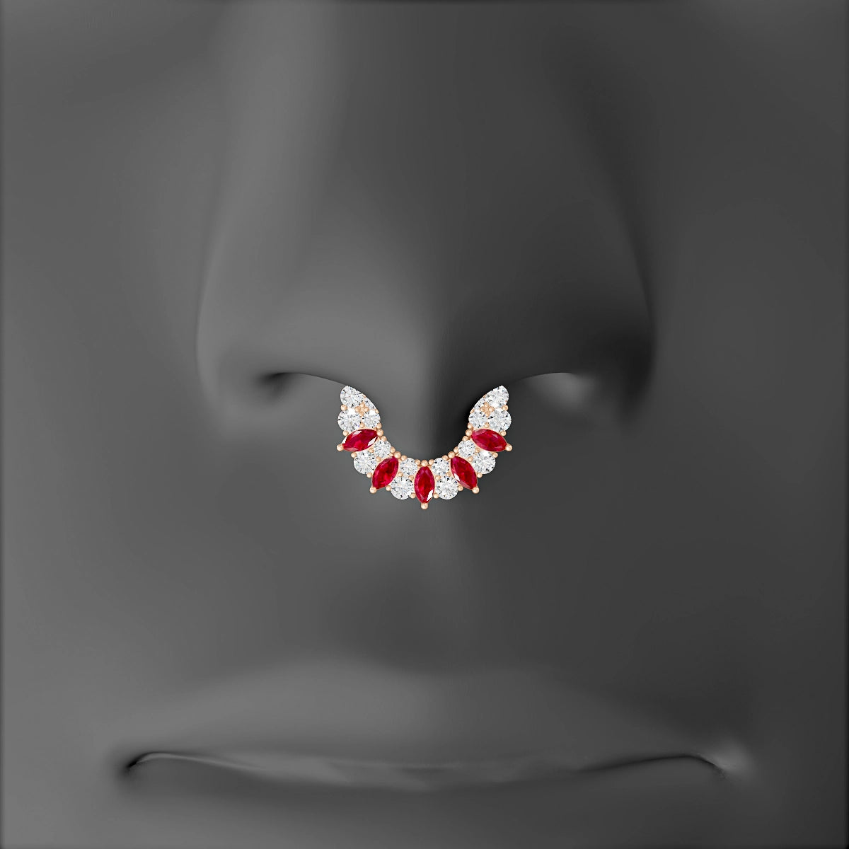 Reina | 18k Rose Gold 6.5 mm Ruby & Diamond Septum Piercing