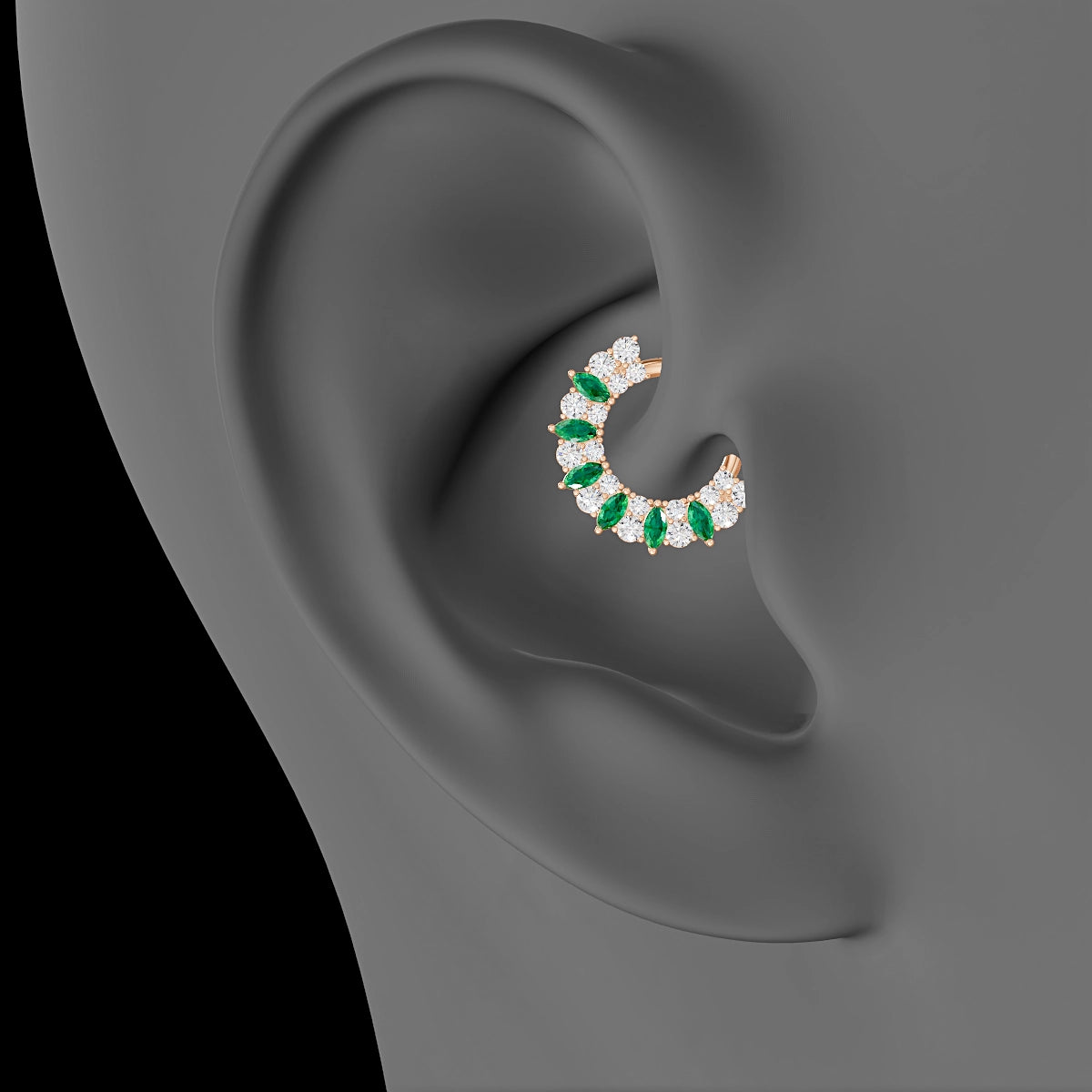 Reina | 18k Rose Gold 8 mm Emerald & Diamond Daith Piercing